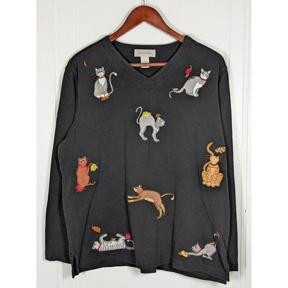 Bechamel Women's Size Large Cats Embroidered Autumn Leaves Fall Sweater Pullover - Picture 1 of 3